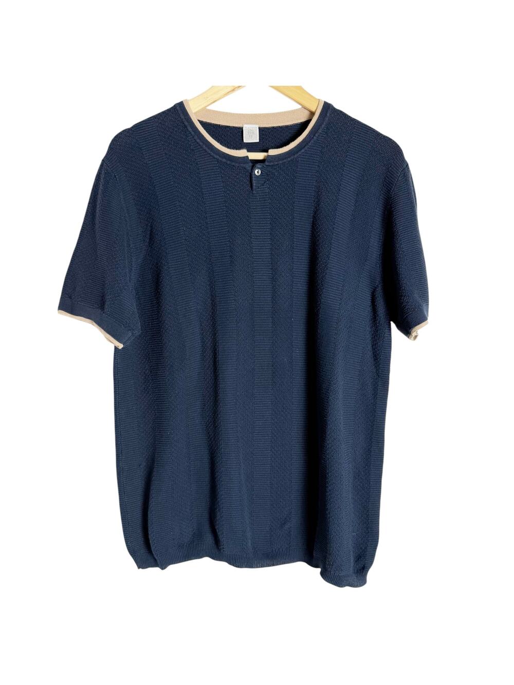 Eleventy Platinum Navy Blue Short Sleeve Crewneck Knit Sweater Size Large